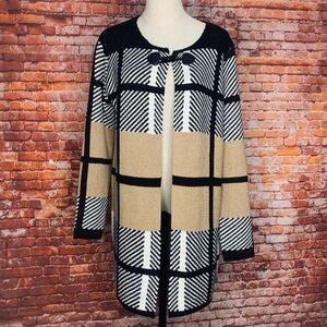 Oliver. O Soft Long  Line Tan Black and White Color Block Cardigan Sweat…